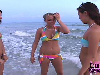 Three Hotties Make Out and Get Topless at a Public Beach