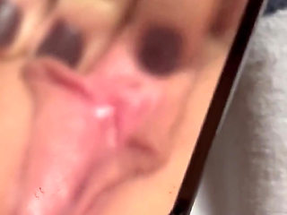 Petite Goth Teen Close up Pussy Play in Mirror with Creamy Finish