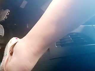 Heavy Traffic Pedal Pumping in Boho Slides: Low-cut Ethnic Dress POV