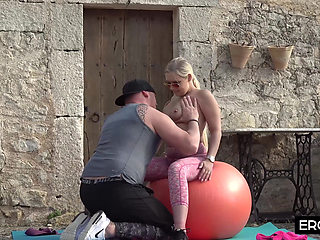 Outdoor Exercise Ball Gangbang with Dripping Creampie Overload