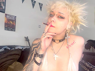 Pink Lipstick Smoking a Cigarette