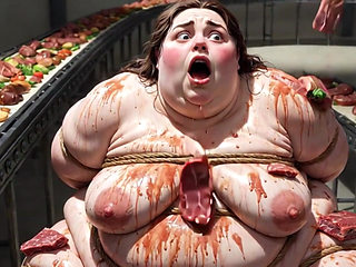 Humiliated BBW Slave Tied and Stuffing Her Belly Deep