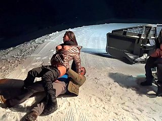 Intense outdoor threesome with two busty French beauties