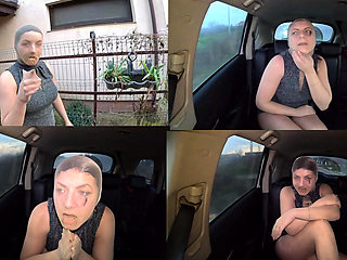 Risky Public Trip in Full Pantyhose Encasement - Nylon Doll in the Car