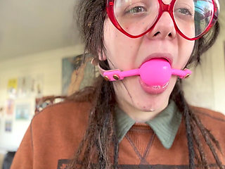 Nerdy Girl First Time Ball Gag Try on and Spit Play