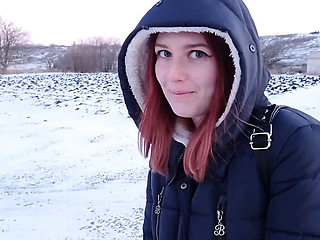 Winter Outdoor Sex - Hard Fuck in the Snow with Redhead Teen