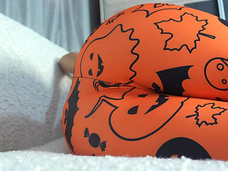 Indian Stepsister in Halloween Leggings Farts and Masturbates Then Spreads Her Ass and Farts