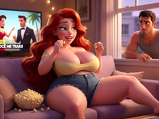 Voluptuous Redhead's Open Window Tease Leads to Passionate Sofa Encounter with Neighbor (AI generated)