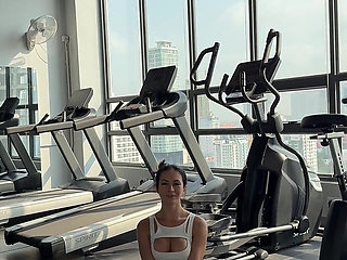 Yoga in a Gym with Boobs Flashing