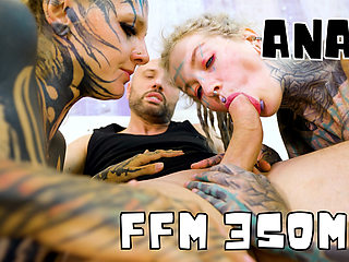 Italian BIG COCK in FFM ANAL threesome with 2 horny TATTOO chicks
