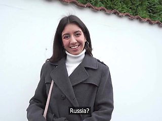 Horned up brunette takes care of a random man's cock