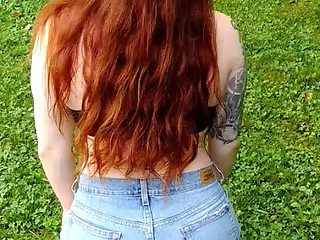 Exhibitionist Redhead Cums Hard in the Park