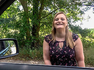 German Blonde Teen Lina Mila Gets Creampie in Car After Sloppy POV Blowjob