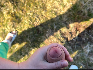 Caught jerking in public and decided to help to cum public handjob