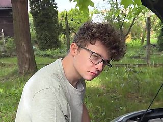 Curly haired loser sees his GF cuckolding him hard