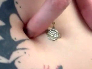 Goth Girl Fingers Her Belly Button and Plays with Navel Piercing