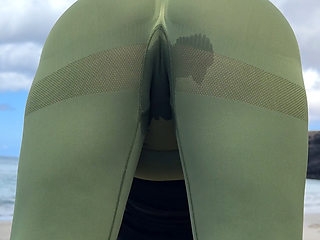Yoga session on the beach went wrong. girl wetting pants