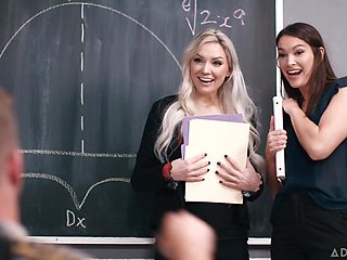 Schoolroom Scandal: MILF Teach Threesome with Big Cock