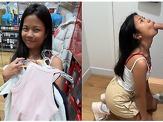 Une Asiatique De 18 Ans Suce Une Grosse Bite Dans Une Cabine Dessayage Et Avale Du Sperme