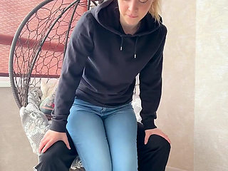 Tight Jeans Dry Hump: Horny Stepsis Orgasms on My Lap
