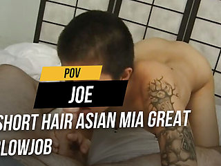 Short hair Asian Mia great blowjob