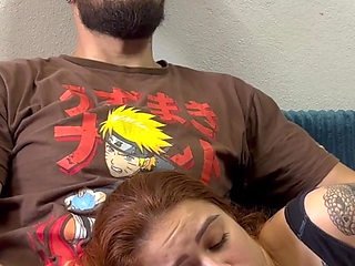 Redhead Roommate Sucks Quietly on Her Lap and Gets Thick Cum on Her Face