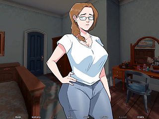 Big boobed mother in an anime visual novel with a caboose