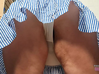 Mature MILF, Hairy Pussy and Big Tits Jiggle While Cleaning the Bathroom