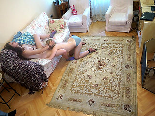 Raunchy mature man films two teen stepsisters having passionate lesbian sex