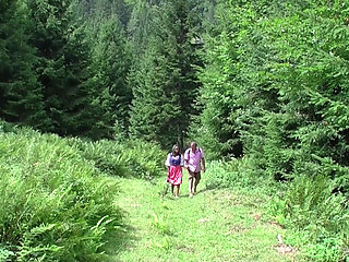 Babe gets fucked in the bushes to a massive mouth cumshot