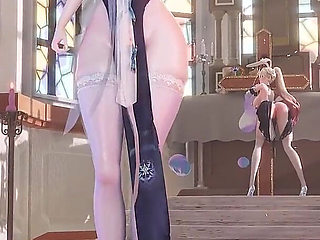 Featured Aponia - Nun with Phone Number Striptease, White Stockings, Plump Big Butt, Nipple Piercings, Jiggling Big Tits