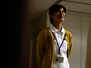 M913g05 a Married Woman Nurse Chatting with a Male Patient in the Corridor After the Lights Go Out Has Frustrated Nasty Sexual I