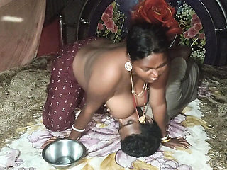 Hot Indian housewife milking her big tits for morning tea