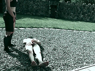 I allow him to wank while I PISS on his COCK - Toilet slavery Castle Outdoor