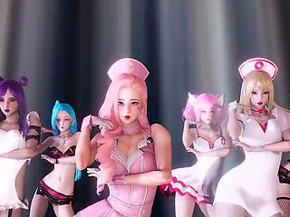 K-Pop Dance Extravaganza: Ahri, Akali, Kai'sa, Lux, Jinx, Caitlyn. 3D
